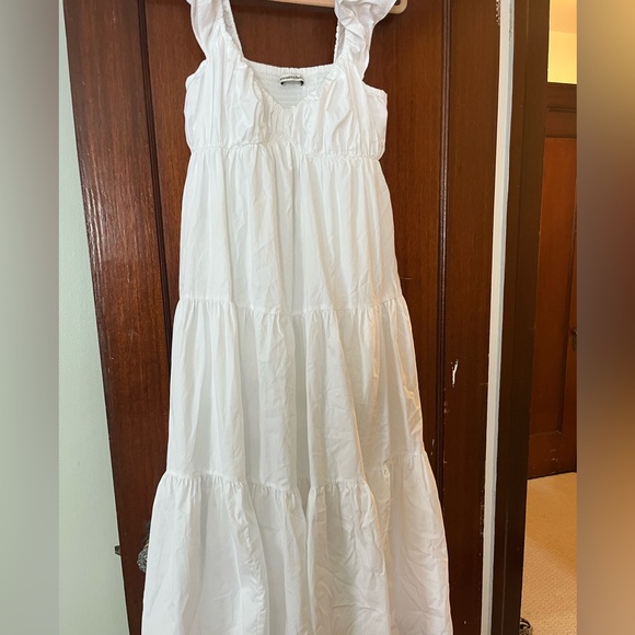 Abercrombie & Fitch Cotton Poplin Ruffle Tiered Maxi Dress White Women's S - Picture 10 of 10